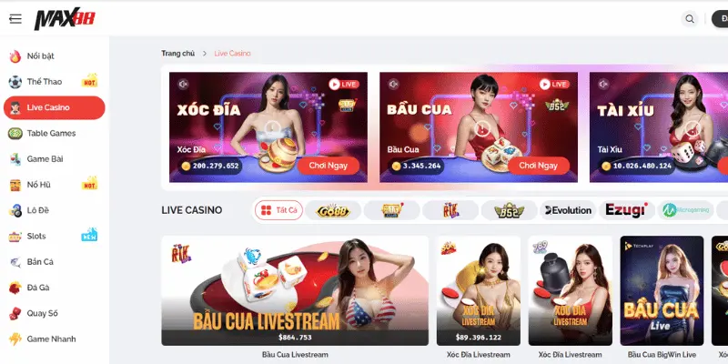 Max88 thu hút khách hàng với nhiều sảnh game hấp dẫn